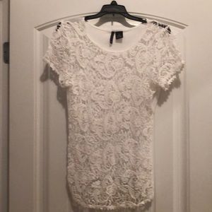 White lacy short sleeve top